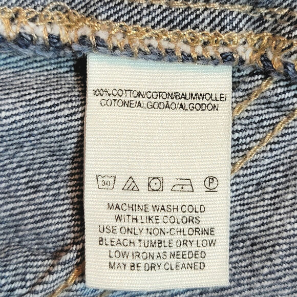 Free People Denim Short High Rise Lace Trim Blue Medium Wash Cotton Summer 26 - Picture 7 of 8